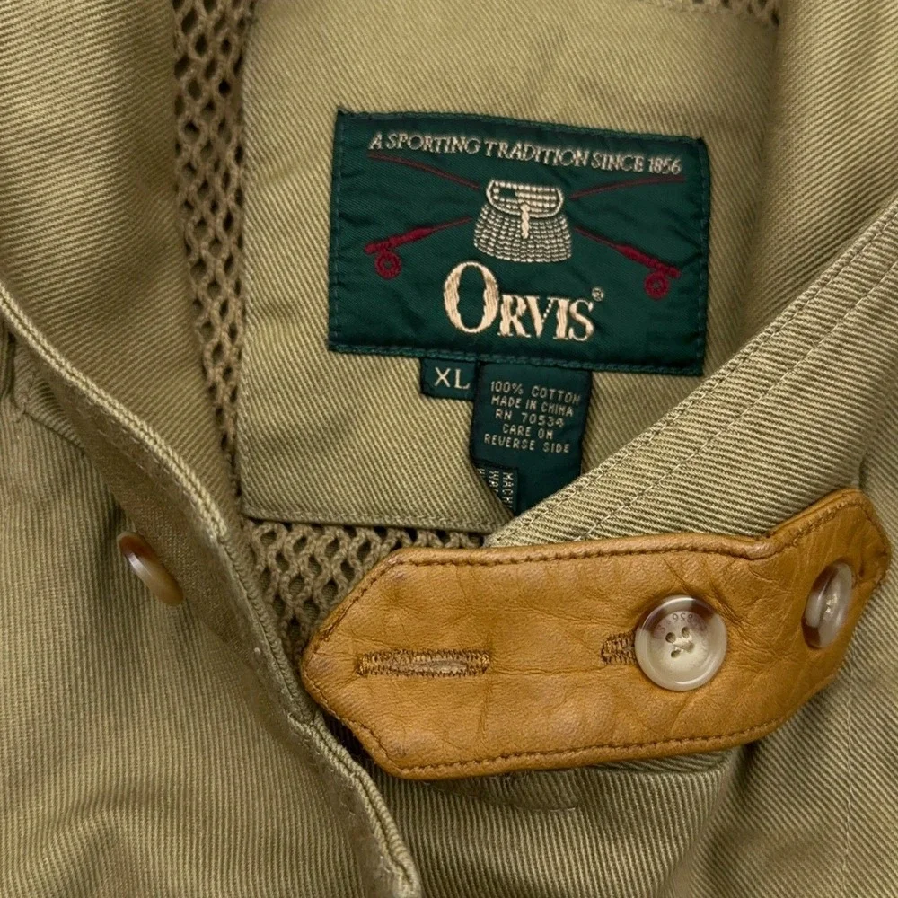 VTG Orvis Zambezi Twill Jacket Mens XL Khaki Leather Elbow Patch Sporting Blazer